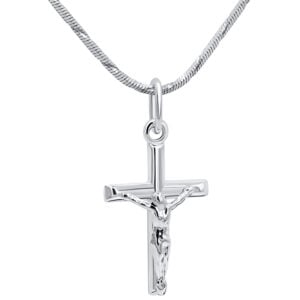 Classic Sterling Silver Crucifix Pendant from Jerusalem - 1" inch (with chain)