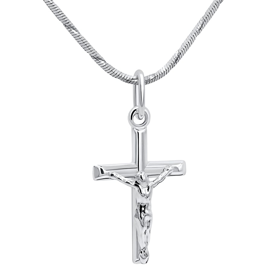 Classic Sterling Silver Crucifix Pendant from Jerusalem – 1″ inch (with chain)