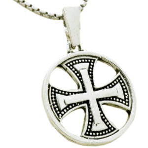 Jerusalem Crusader Cross' Round Sterling Silver Pendant (angle)