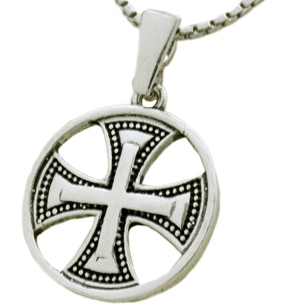 'Jerusalem Crusader Cross' Round Sterling Silver Pendant