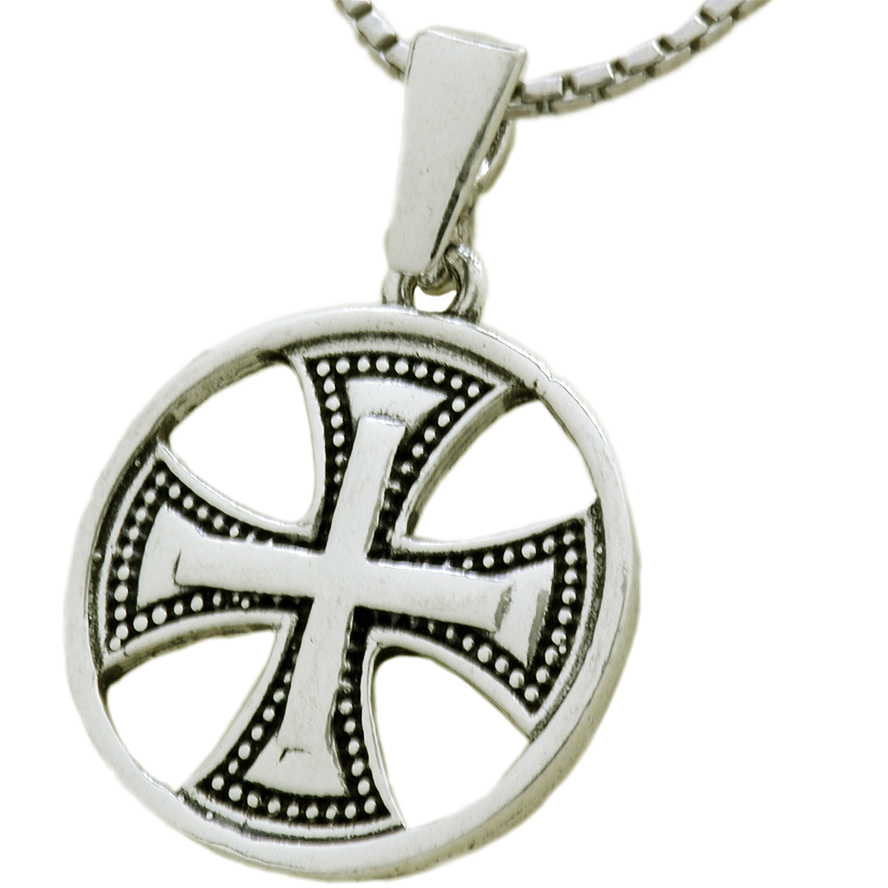 ‘Jerusalem Crusader Cross’ Round Sterling Silver Pendant