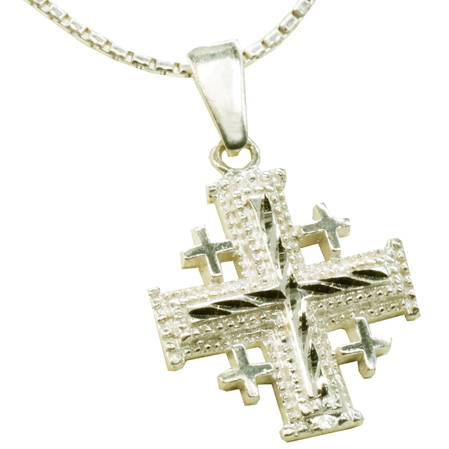 Etched ‘Jerusalem Cross’ Sterling Silver Pendant – Made in Jerusalem