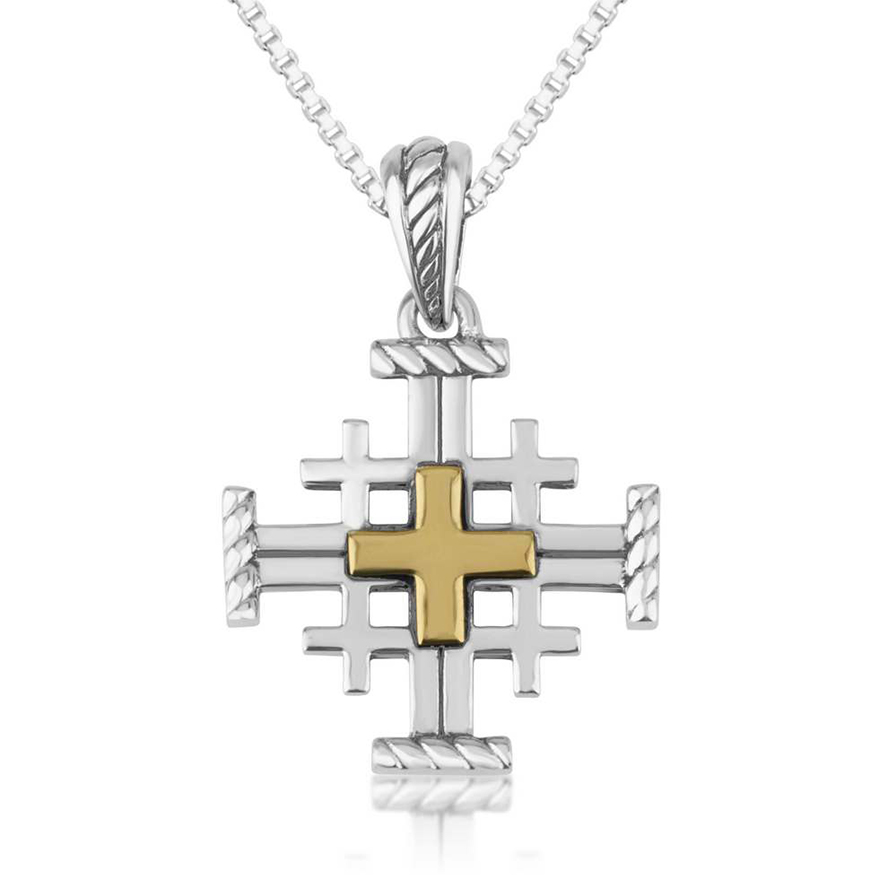 Golden ‘Jerusalem Cross’ Sterling Silver Necklace – Engraved