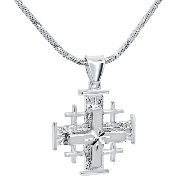 'Jerusalem Cross' with 'Bright Morning Star' 3D Sterling Silver Pendant - 1.8 cm (with chain)