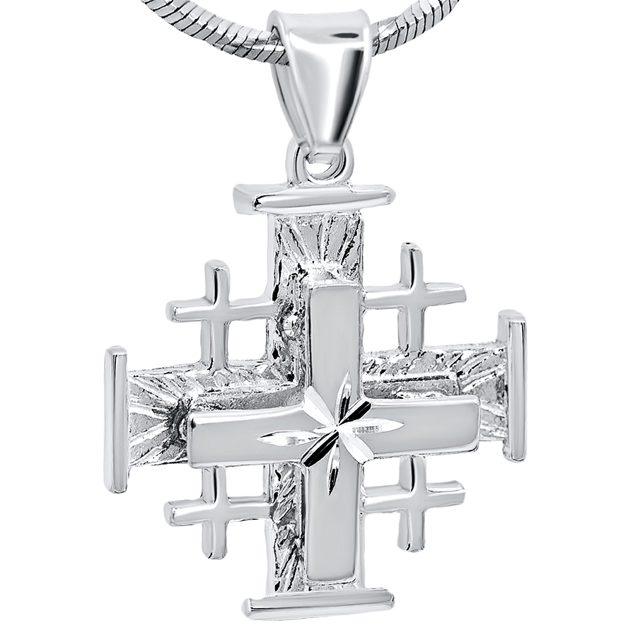 Jerusalem Cross’ with ‘Bright Morning Star’ 3D Sterling Silver Pendant – 1.8 cm