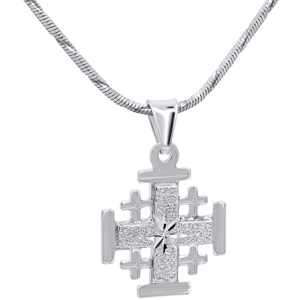 'Jerusalem Cross' Textured 'Bright Morning Star' Sterling Silver Pendant - 1.5 cm (with chain)