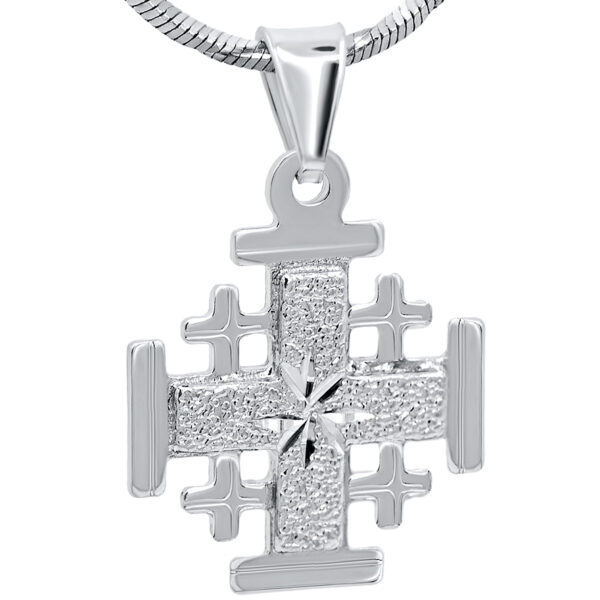 Jerusalem Cross' Textured 'Bright Morning Star' Sterling Silver Pendant - 1.5 cm
