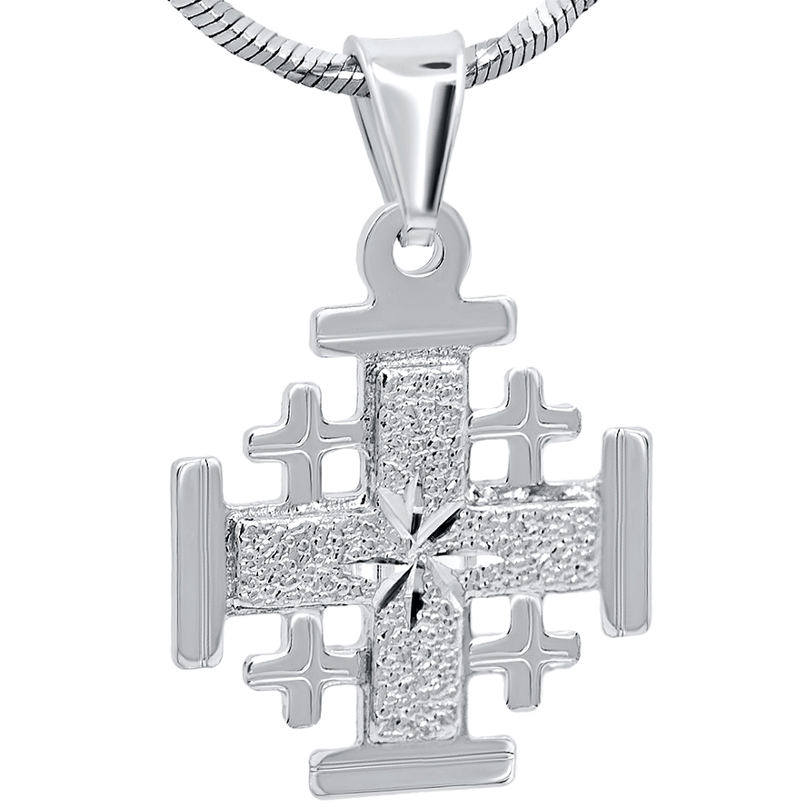 Jerusalem Cross' Textured 'Bright Morning Star' Sterling Silver Pendant - 1.5 cm