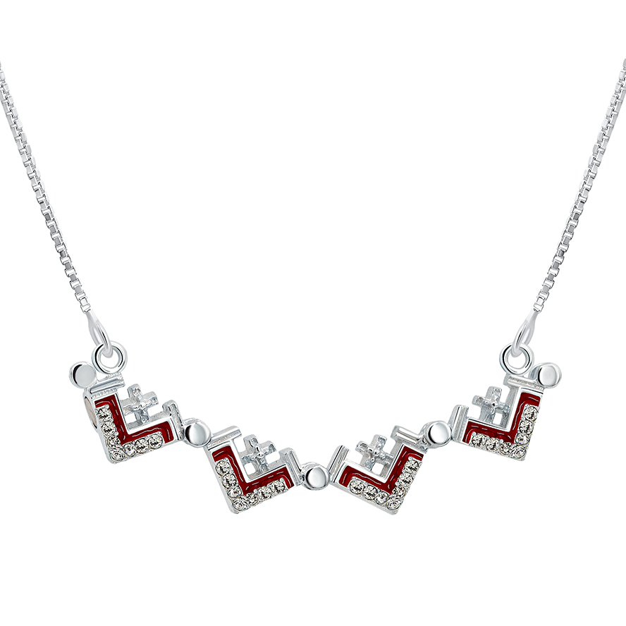 Opening ‘Jerusalem Cross’ with Zircon in 925 Silver Necklace – Red (open)