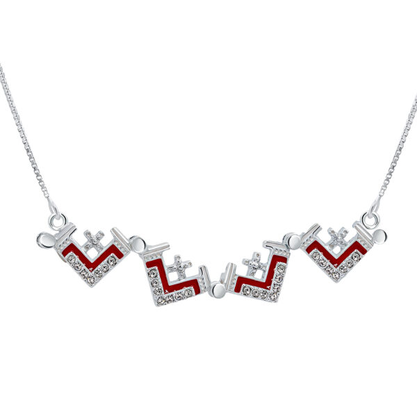 'Jerusalem Cross' Opening with Zircon in 925 Silver Necklace - Red (open)