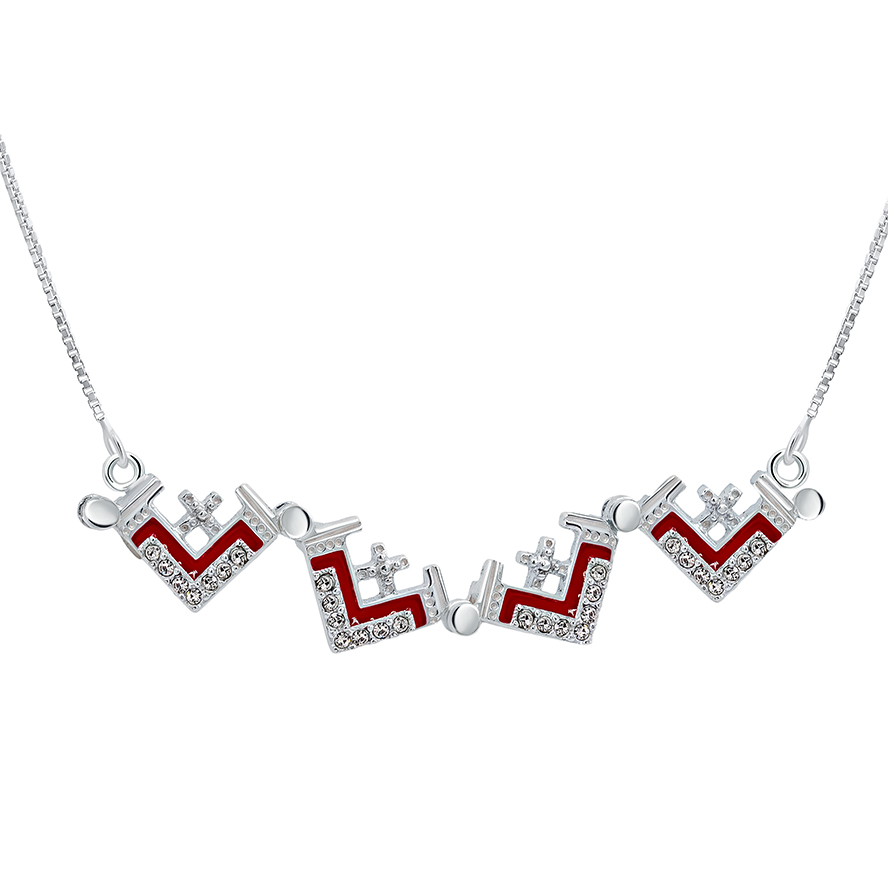 ‘Jerusalem Cross’ Opening with Zircon in 925 Silver Necklace – Red (open)