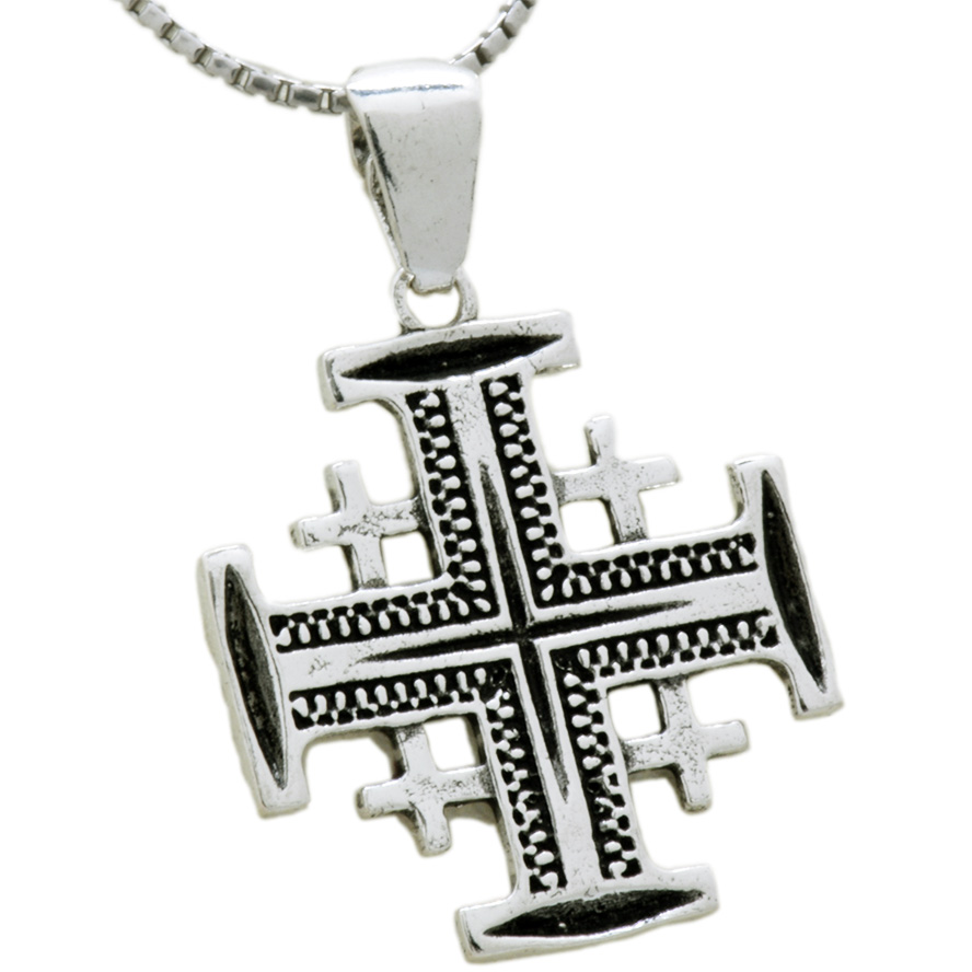 ‘Jerusalem Cross’ Laser Cut Oxidized Sterling Silver Pendant  (angle view)