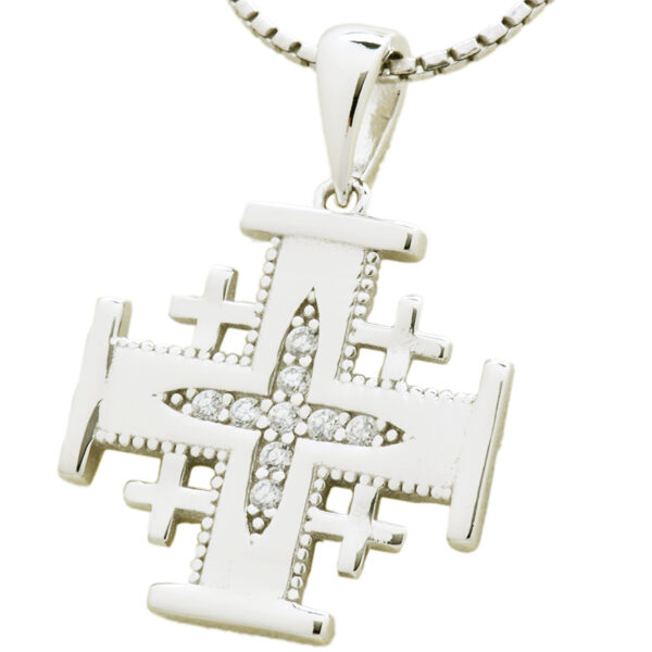 Jerusalem Cross' with 9 Zircon Stones Sterling Silver Pendant