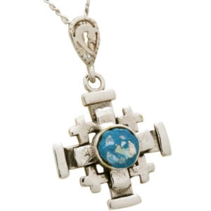 Roman Glass 'Jerusalem Cross' 3D Pendant made in the Holy Land (side view)