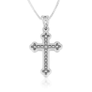 Sterling Silver Orthodox Cross Pendant with Leaf Bail - Made in Israel