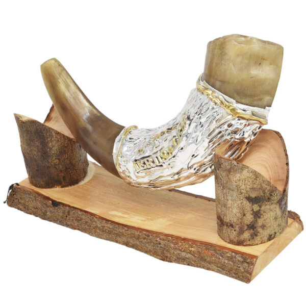 Silver Ram's Horn Shofar with 'Jerusalem' design (front view)