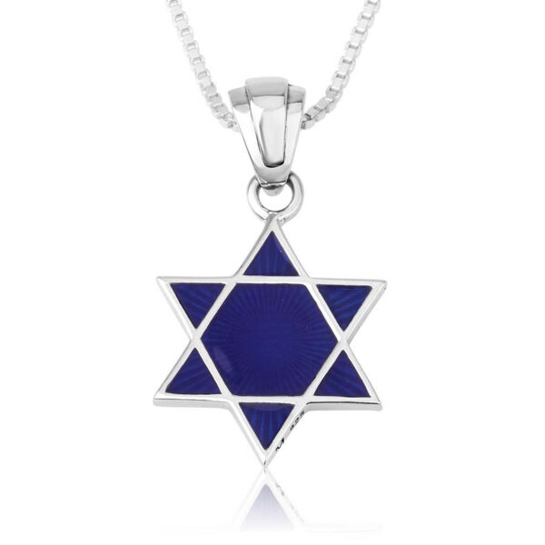 Blue Enamel Star of David Sterling Silver Pendant