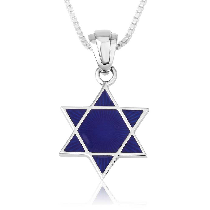 Blue Enamel Star of David Sterling Silver Pendant