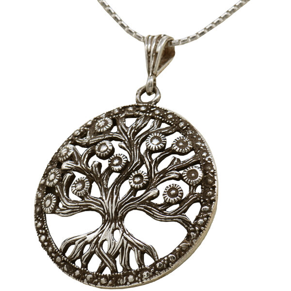 'Tree of Life' Ornate Sterling Silver Pendant - Made in Israel (side view)