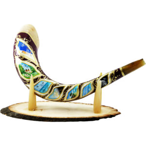Six Days of Creation' Decorated Ram's Horn Shofar By Sarit Romano