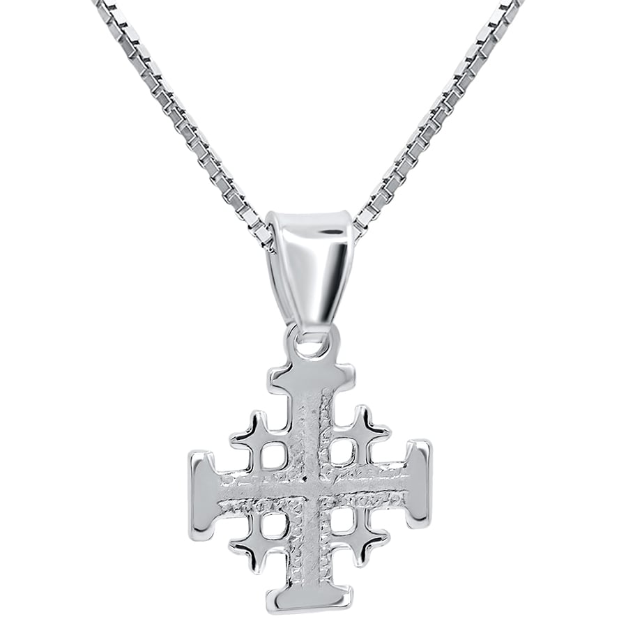 Small ‘Jerusalem Cross’ Sterling Silver Pendant – Made in Israel 1.2 cm (with chain)