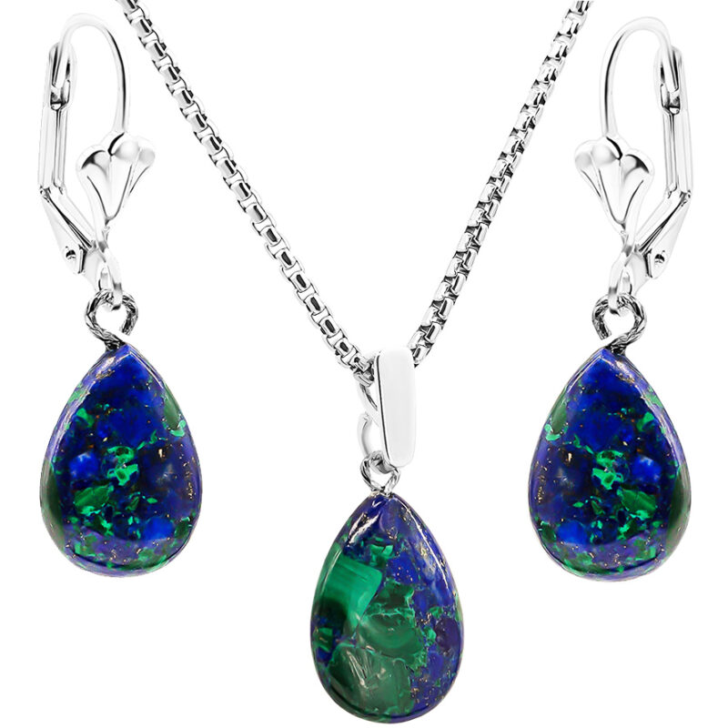 Frameless Hanging Teardrops 'Eilat Stone' Sterling Silver Jewelry Set