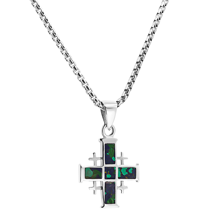 Solomon Stone – 925 Sterling Silver ‘Jerusalem Cross’ Pendant (with chain)