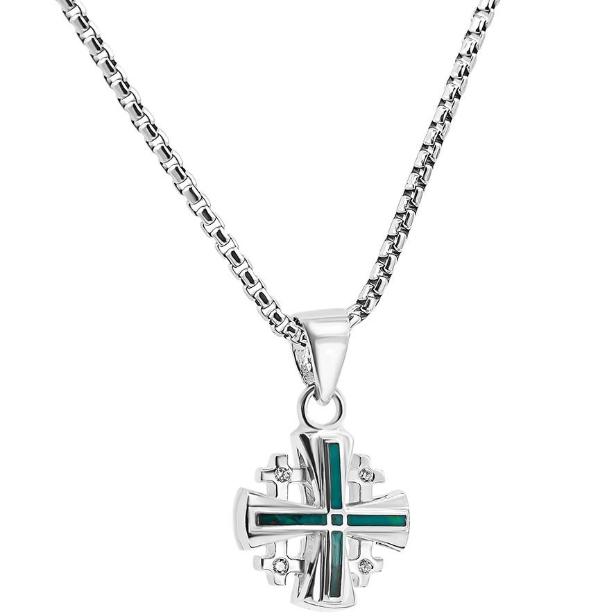 Solomon Stone 'Jerusalem Cross' Zirconia in Sterling Silver Pendant (with chain)