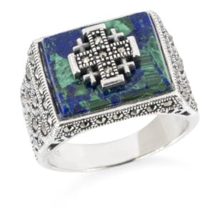 'Jerusalem Cross' on Solomon Stone with Marcasite 925 Silver Ring