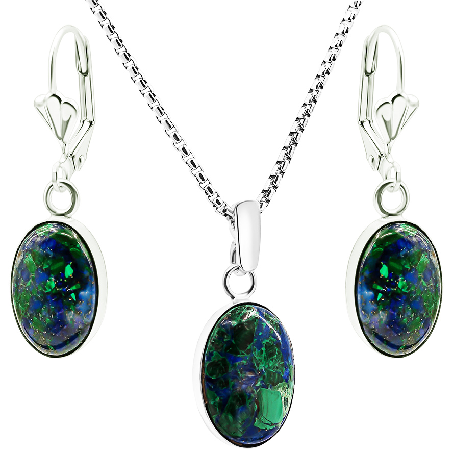 'Solomon Stone' Classic Sterling Silver Oval Jewelry Set - 2 Sizes