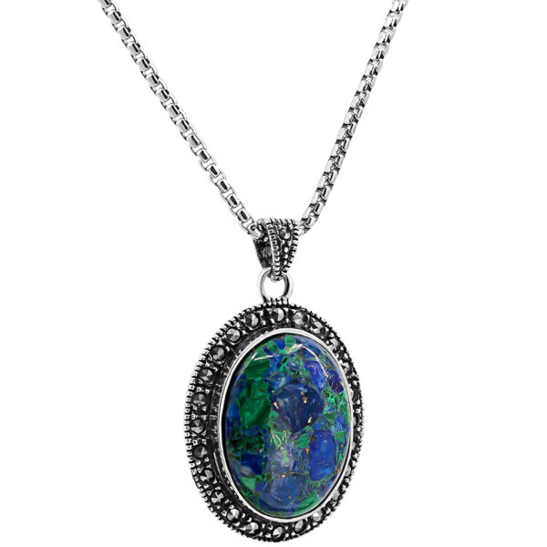 Classic 'Solomon Stone' Pendant with Marcasite - Sterling Silver (with chain)
