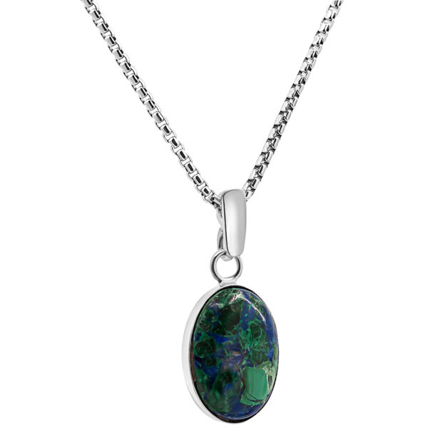 'Solomon Stone' Classic Sterling Silver Oval Necklace - large with chain