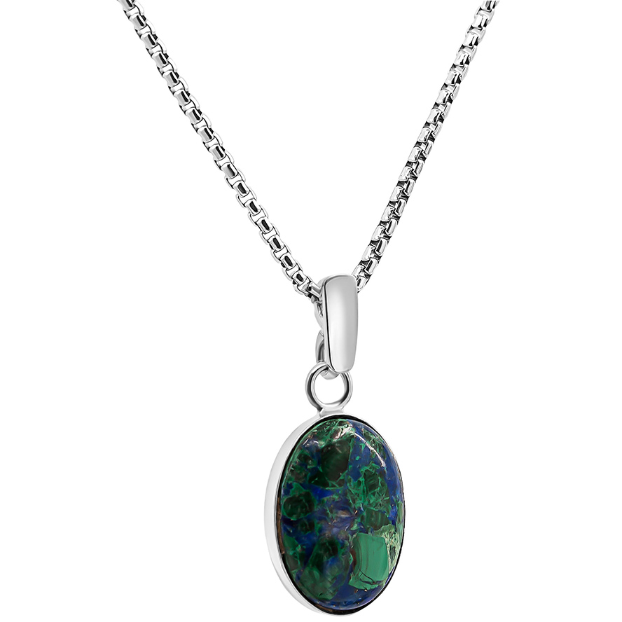 ‘Solomon Stone’ Classic Sterling Silver Oval Necklace – large with chain