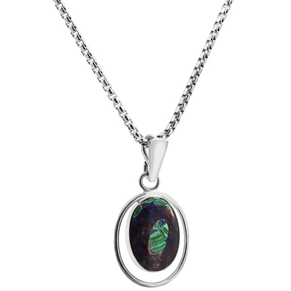 'Solomon Stone' Artistic Oval Pendant - Sterling Silver (with chain)