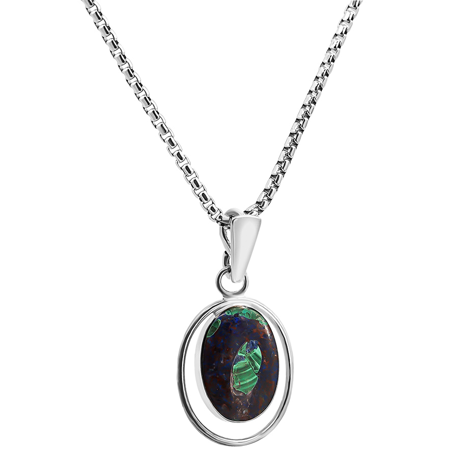 ‘Solomon Stone’ Artistic Oval Pendant – Sterling Silver (with chain)