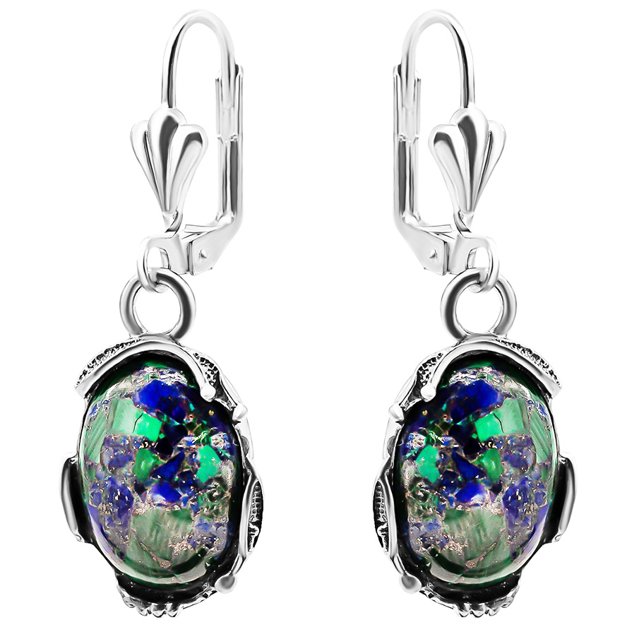‘Solomon Stone’ Ornate Sterling Silver Oval Earrings from Israel