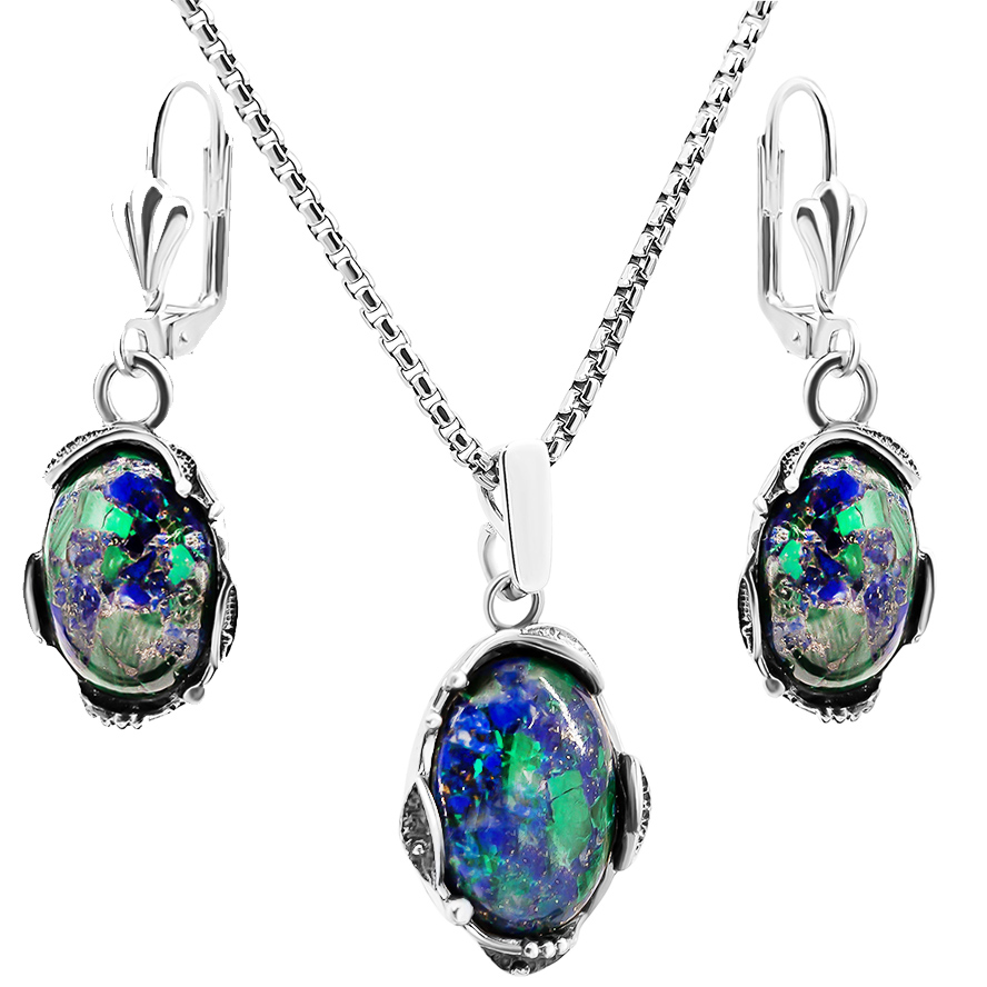 ‘Solomon Stone’ Ornate Sterling Silver Oval Jewelry Set from Israel