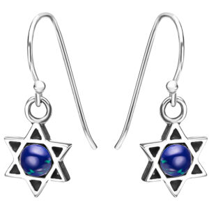 Star of David Dangling 'Eilat Stone' Sterling Silver Earrings