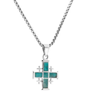 Solomon Stone - 925 Sterling Silver Jerusalem Cross Necklace (with chain)
