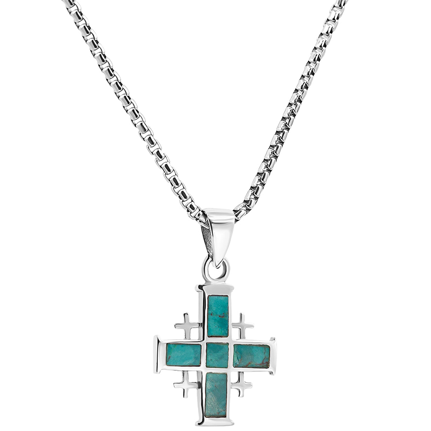 Solomon Stone – 925 Sterling Silver Jerusalem Cross Necklace (with chain)