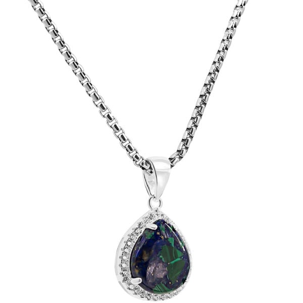 'Solomon Stone' Teardrop Pendant with Zirconia - Sterling Silver (with chain)