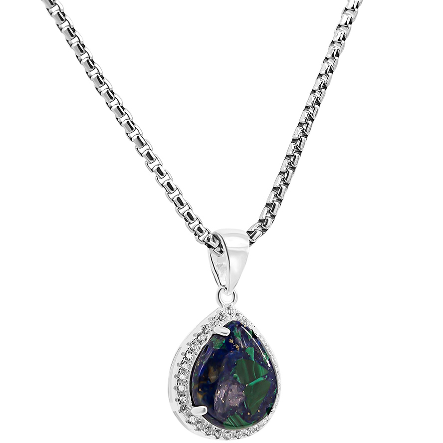 ‘Solomon Stone’ Teardrop Pendant with Zirconia – Sterling Silver (with chain)