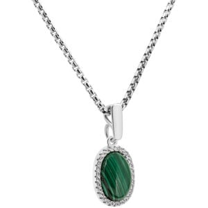 Classic 'Solomon Stone' Oval Pendant with Zirconia - Sterling Silver (with chain)