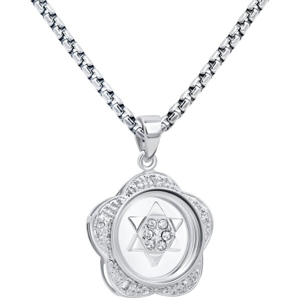 Flower Design Pendant - Spinning 'Star of David' with Zirconia (with chain)