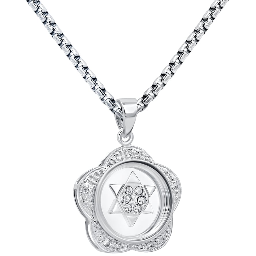 Flower Design Pendant – Spinning ‘Star of David’ with Zirconia (with chain)