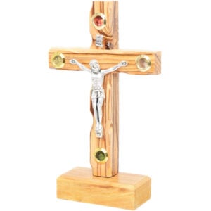 Standing Olive Wood Cross with Crucifix and 4 Incense 5.5"