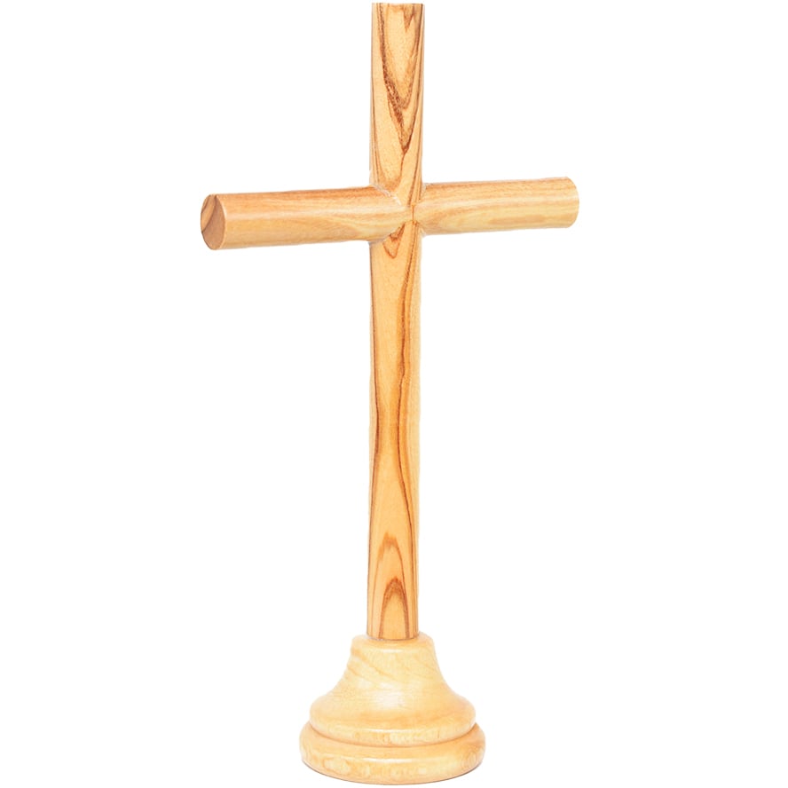 Cross from Jerusalem on a Stand - Round Olive Wood Poles - 5"