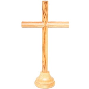 Cross from Jerusalem on a Stand - Round Olive Wood Poles - 5" (front view)