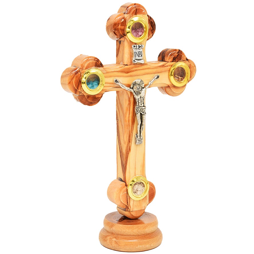 Standing Olive Wood Cross & Crucifix - 3 Incense & Holy Soil - 6