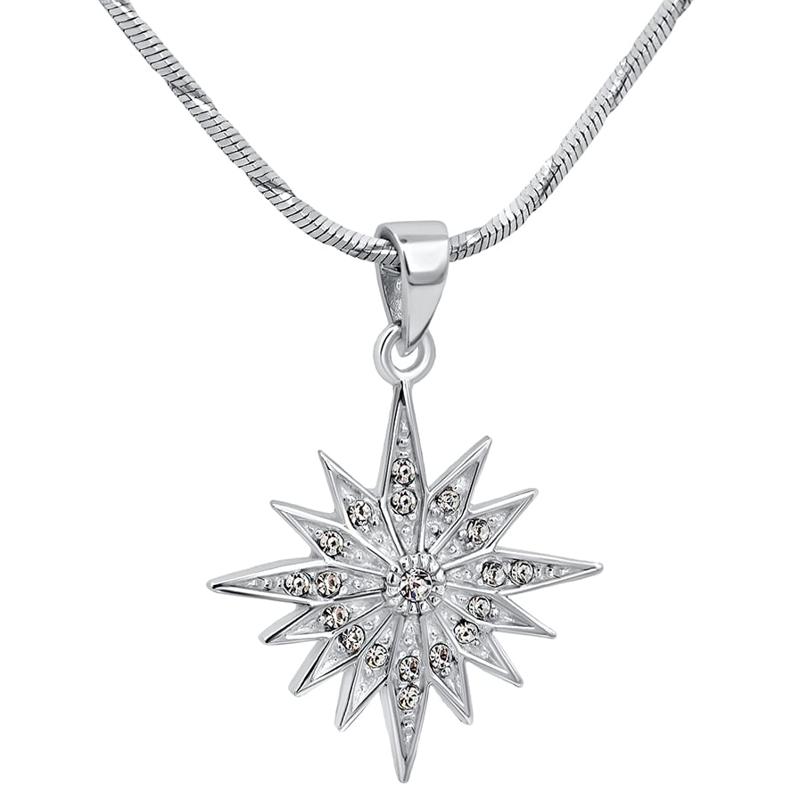 Shining ‘Star of Bethlehem’ Cross – Zircon on Sterling Silver Pendant (with chain)